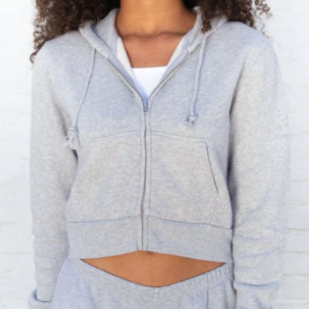 Brandy Melville Cropped Full-Zip Hoodie Sweat Jacket